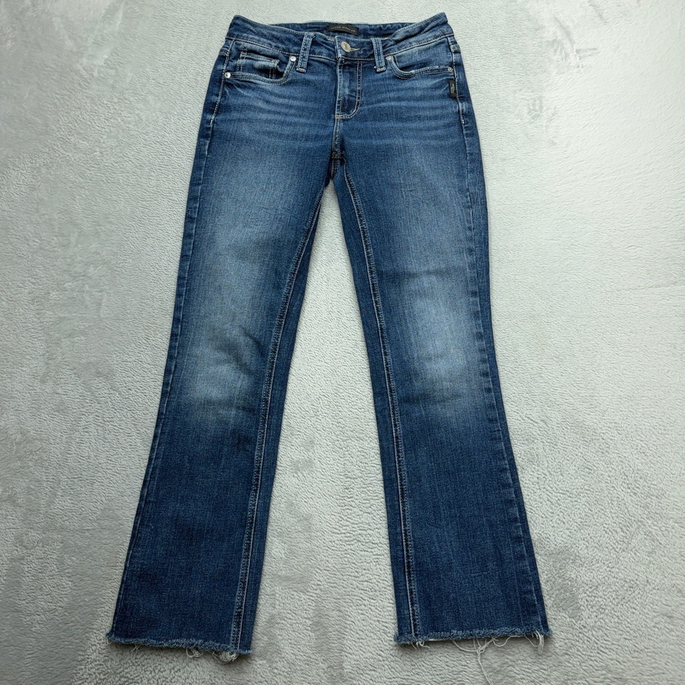 Silver Jeans Elyse Slim Boot Women W24 Blue Denim Embroidered Raw Hem Jeans